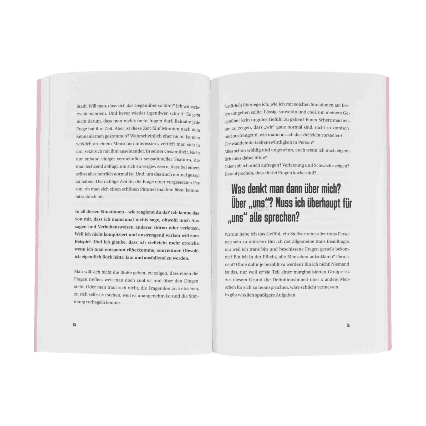 Ein aufgeschlagenes Buch, "All die brennenden Fragen" von Henri Maximilian Jakobs , zeigt auf der linken Seite einen deutschen Text und auf der rechten Seite eine fettgedruckte Überschrift inmitten von weiterem Text.