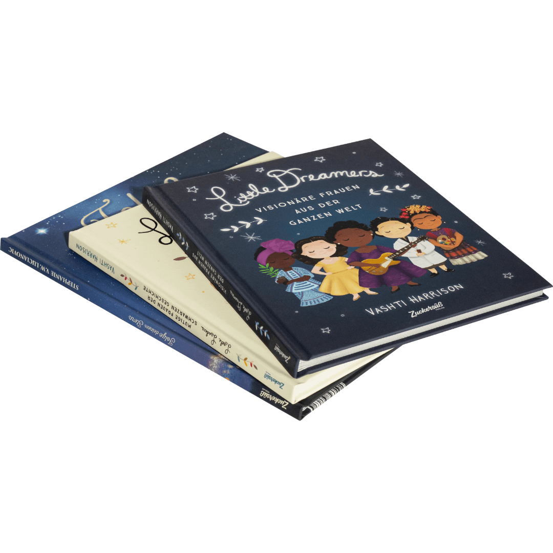Das Magic Dreamer Set von Zuckersüß Verlag zeigt zwei illustrierte Kinderbücher, darunter Little Dreamers mit diversen Mädchen auf dem Cover-perfekte inspirierende Bücher und tolle Vorbilder für Kinder.